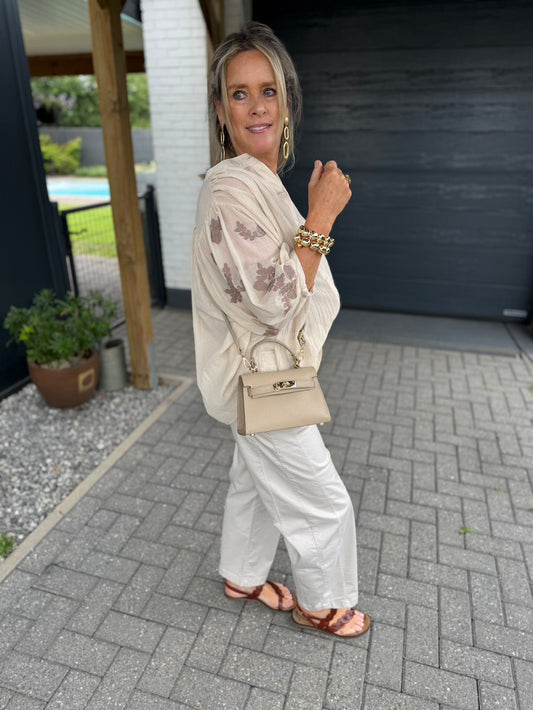 blouse pofmouw bloemen beige
