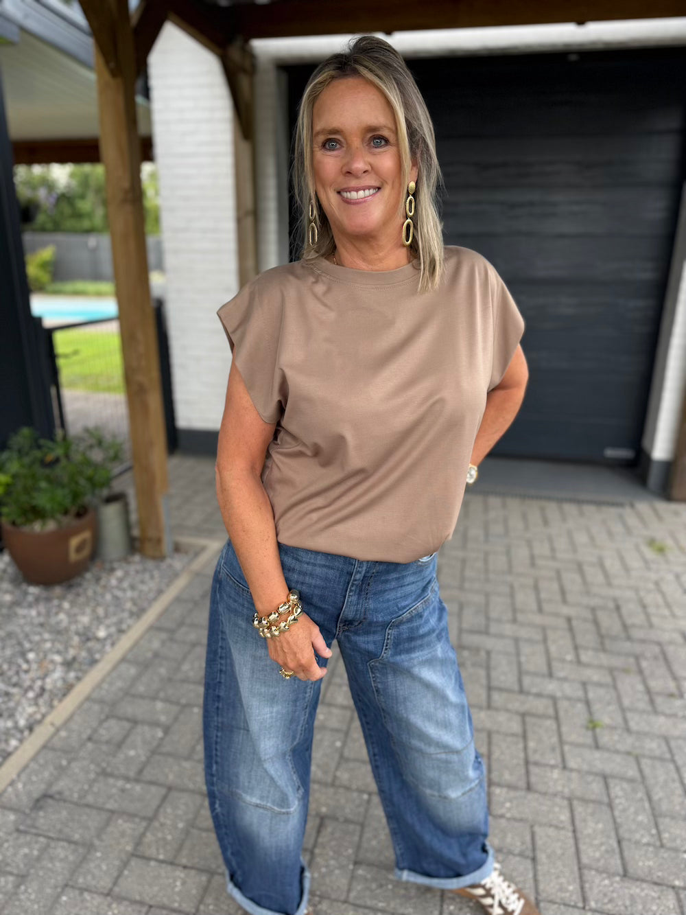 shirt elastische taille taupe