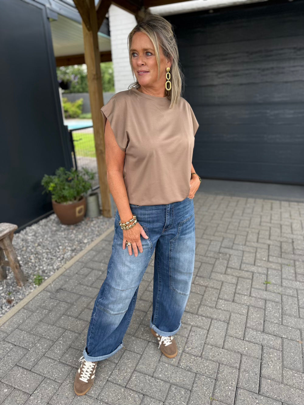 shirt elastische taille taupe