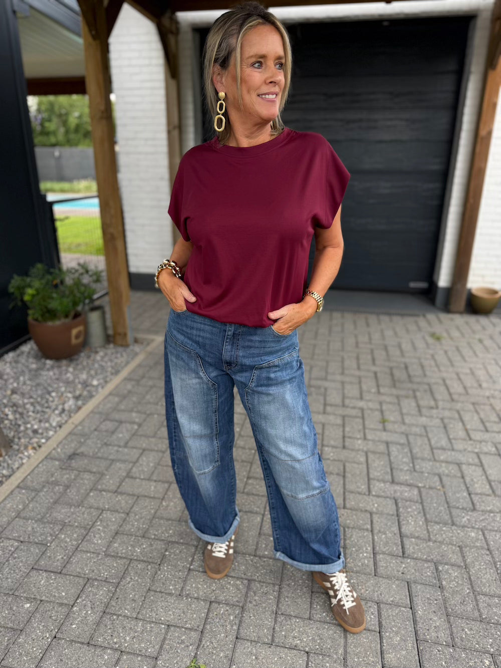 shirt elastische taille marine bordeaux