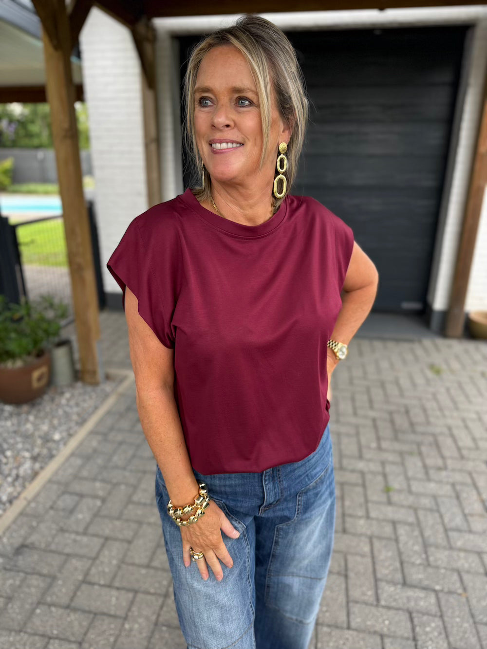 shirt elastische taille marine bordeaux