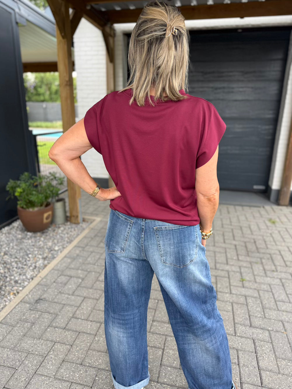 shirt elastische taille marine bordeaux