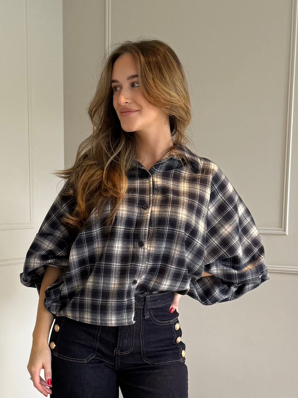 ruiten blouse marine wit