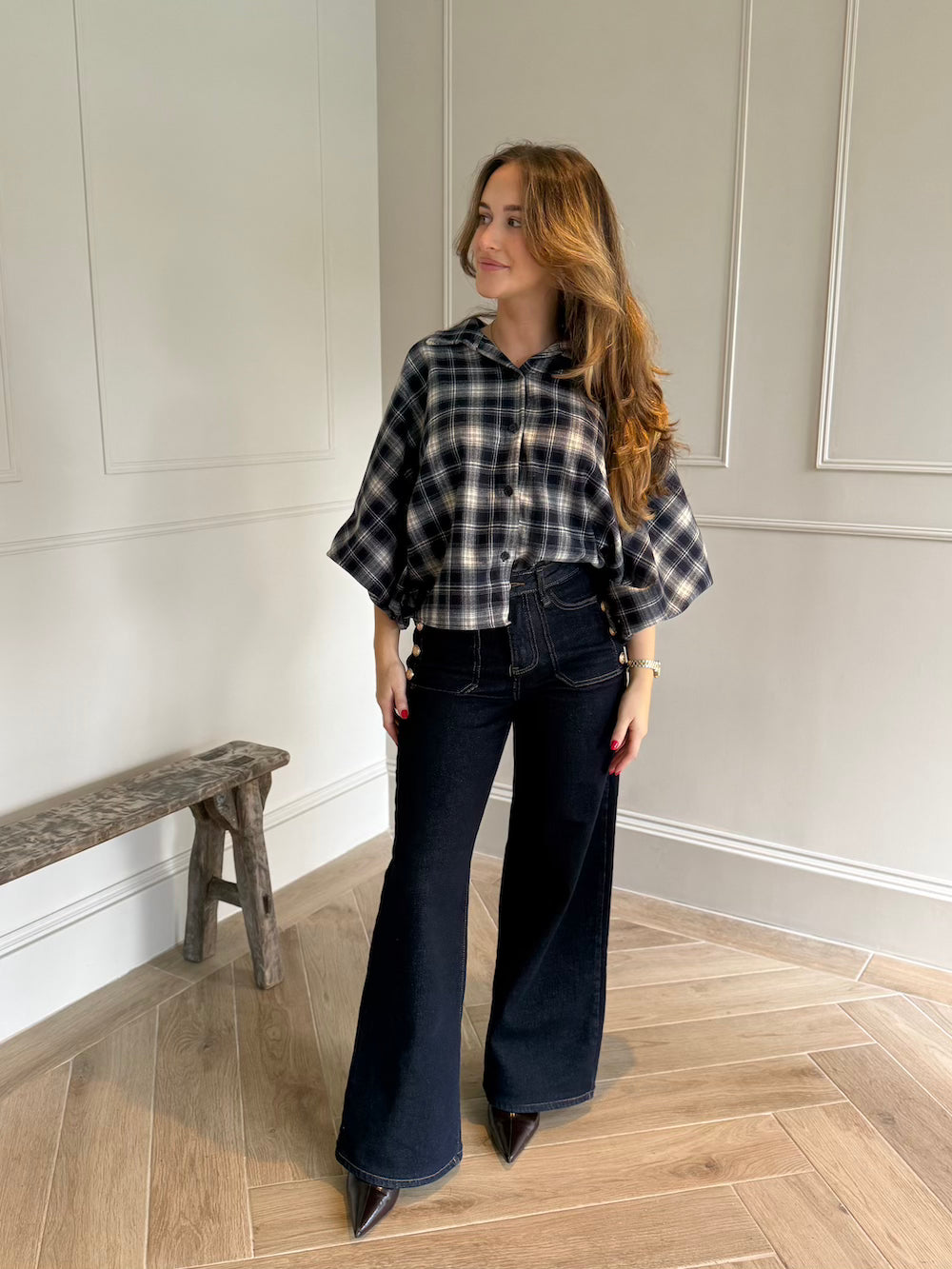 ruiten blouse marine wit