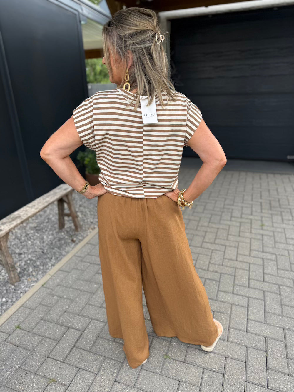 broek elastische taille camel
