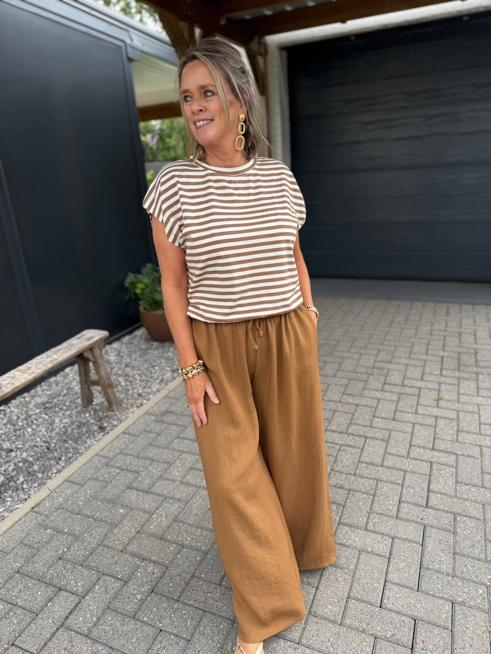broek elastische taille camel