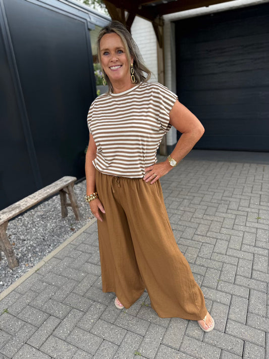broek elastische taille camel