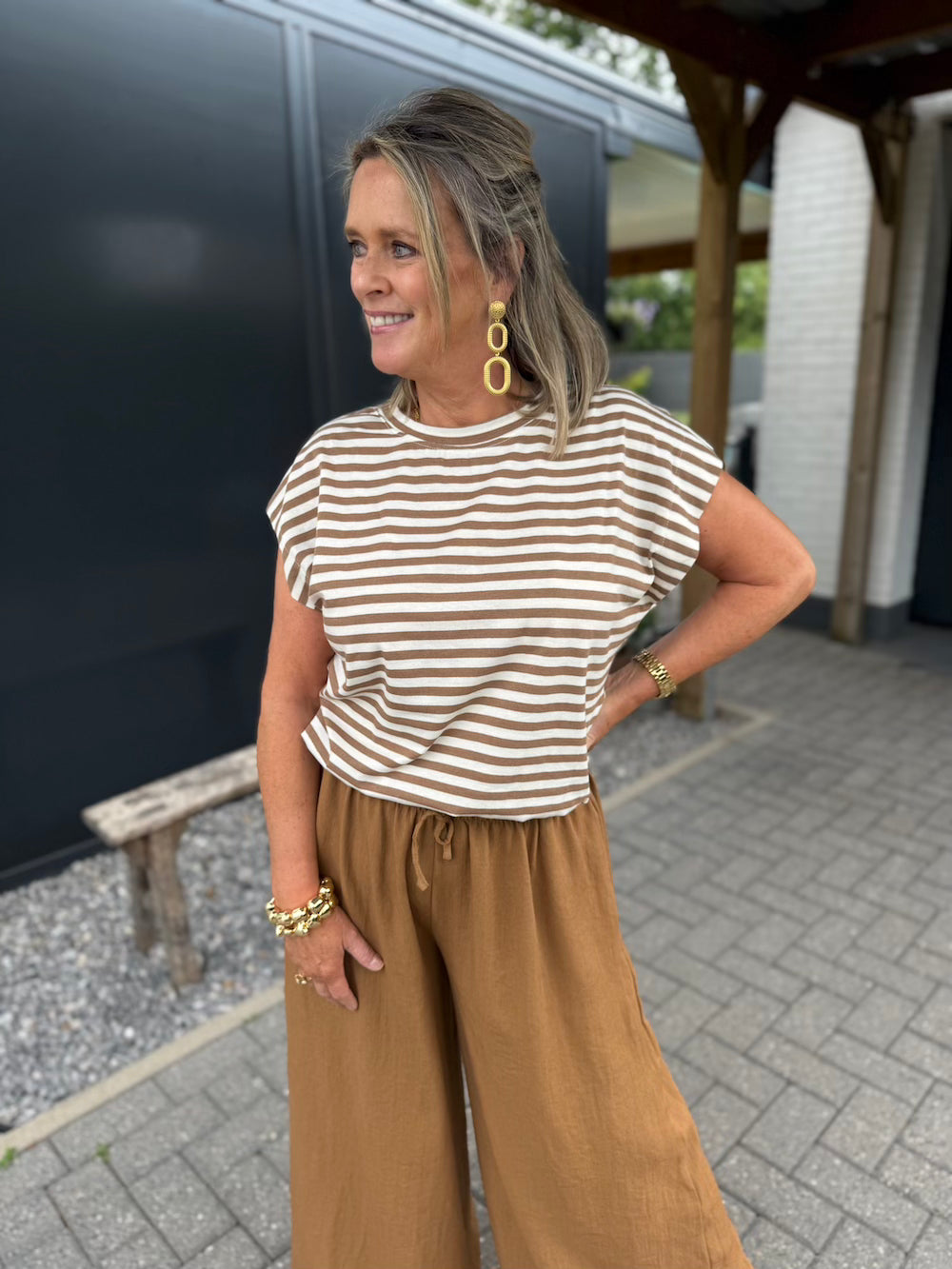 Shirt gestreept met elastische taille