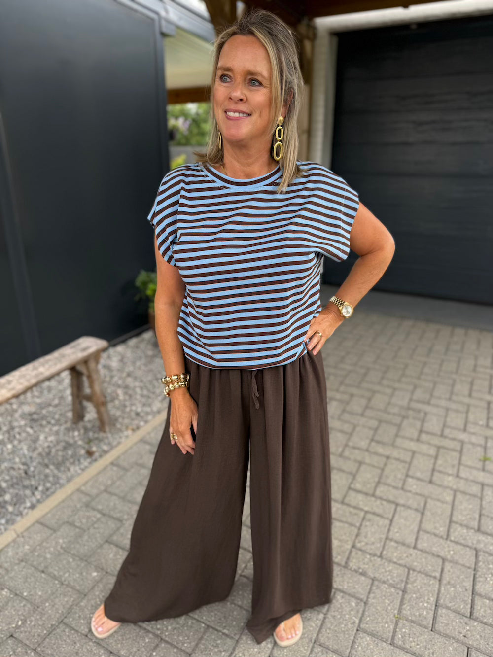 Shirt gestreept met elastische taille