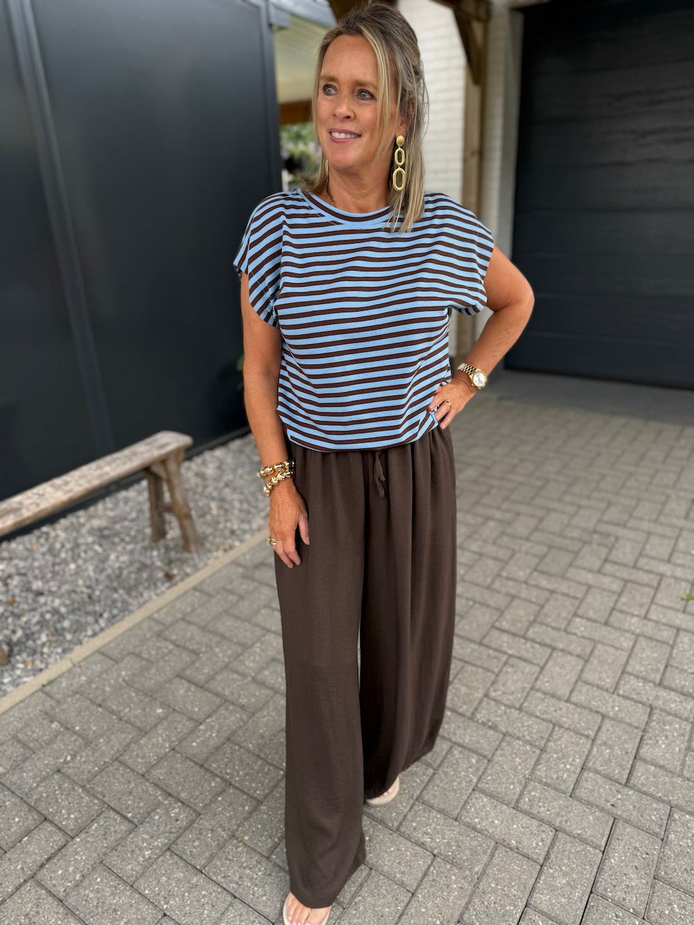 Shirt gestreept met elastische taille