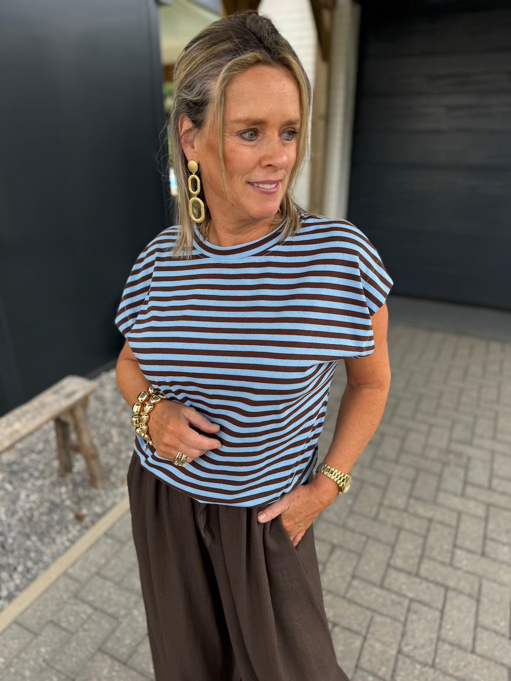 Shirt gestreept met elastische taille