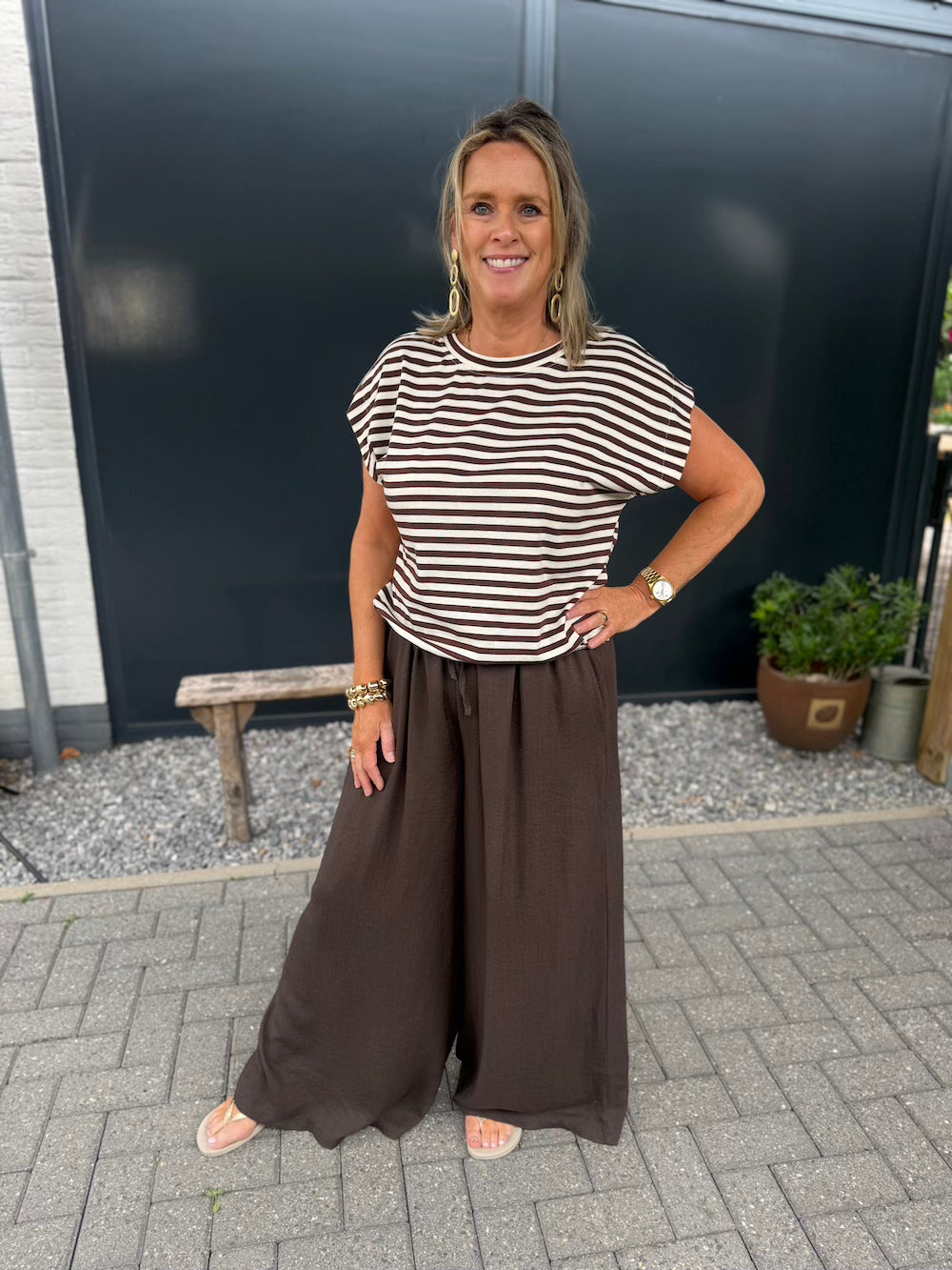 broek elastische taille bruin
