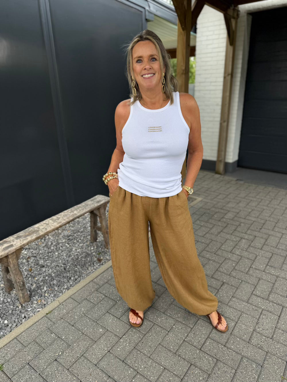 Linnen pofbroek camel