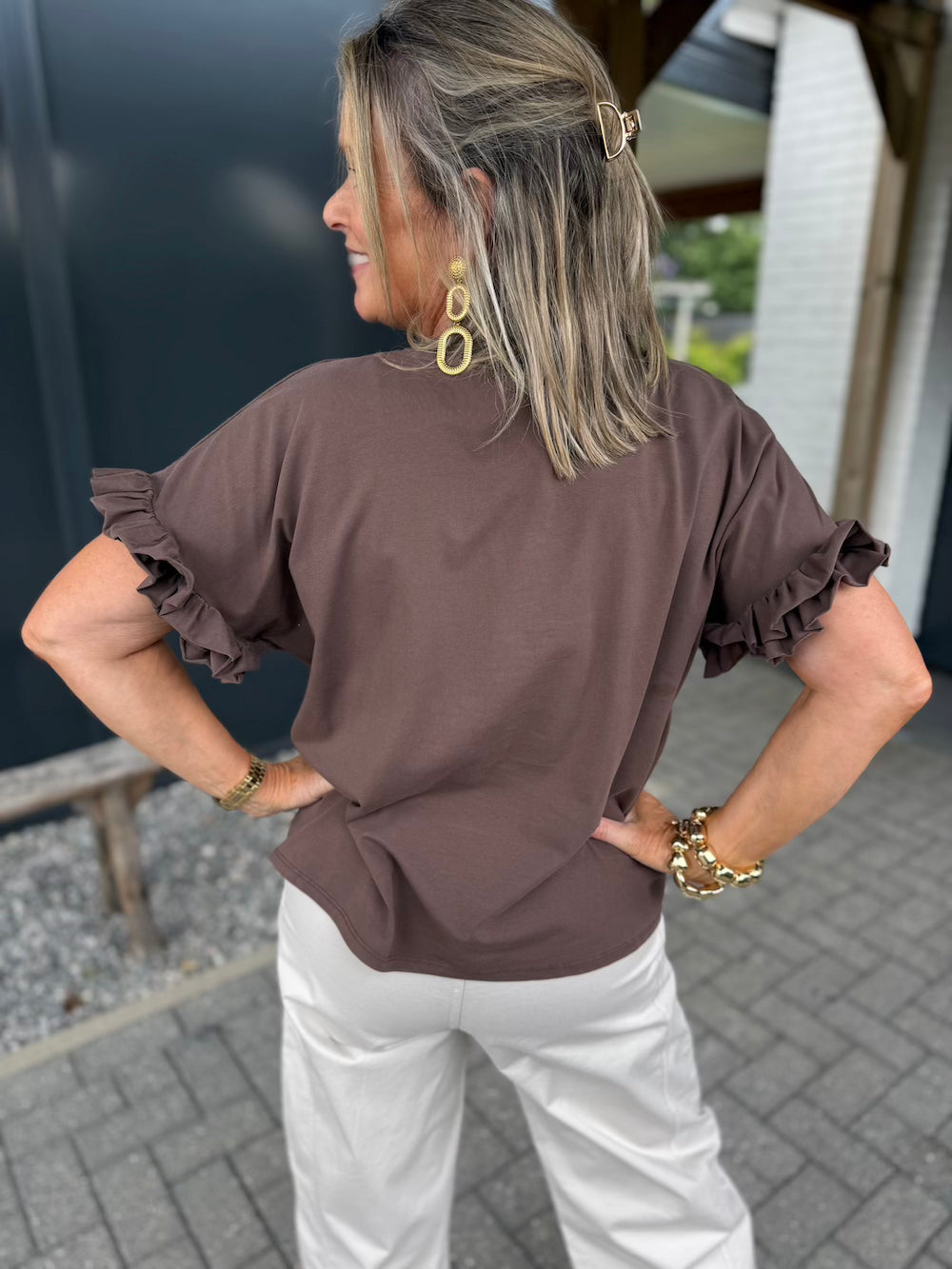 T shirt met ruches mouw