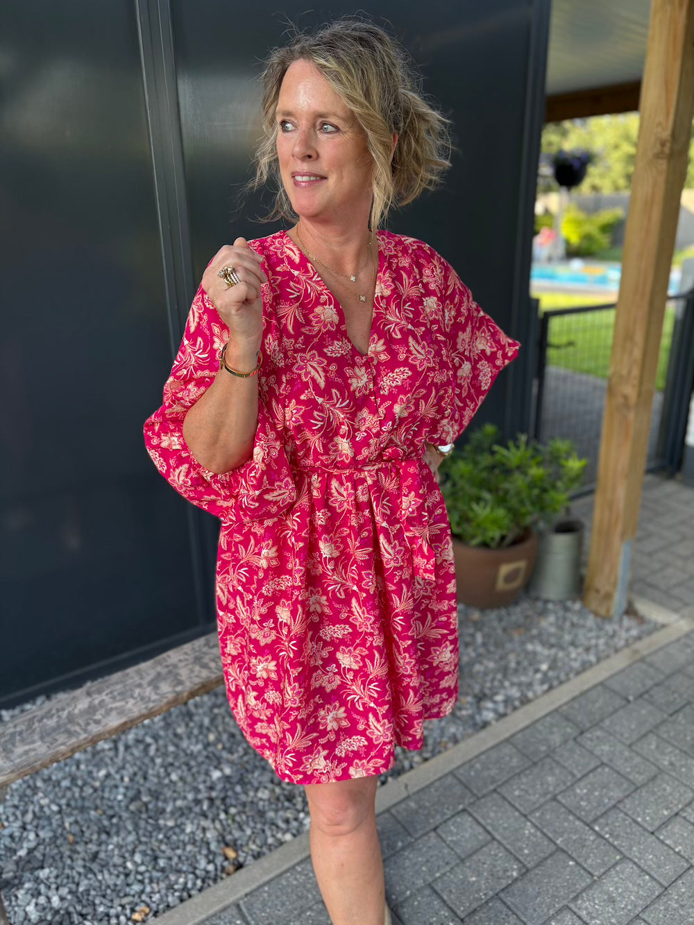 jurkje azzurro gebloemd magenta