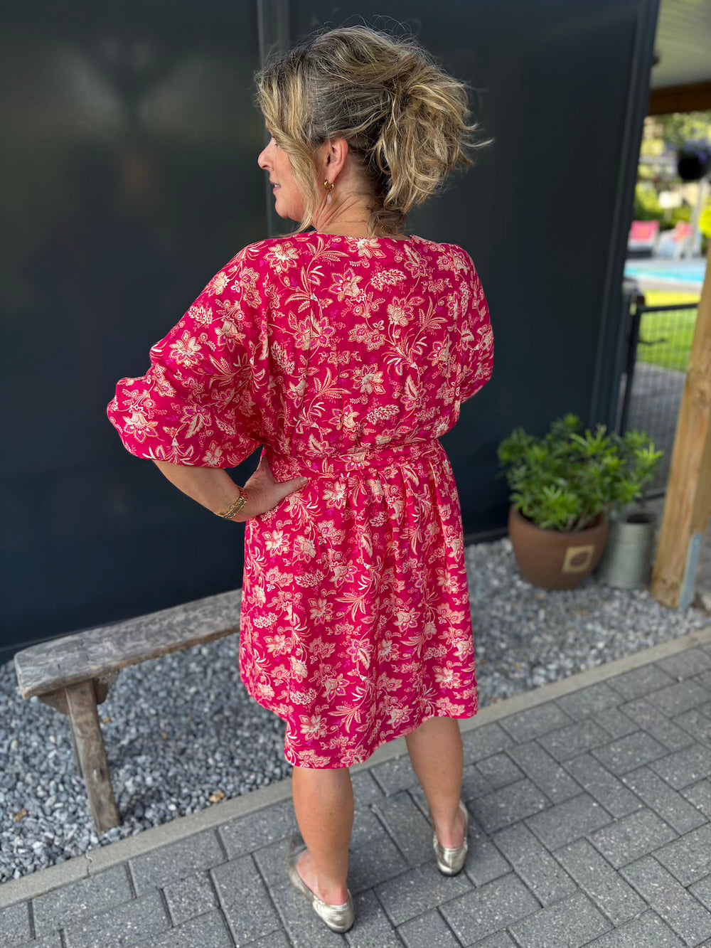 jurkje azzurro gebloemd magenta