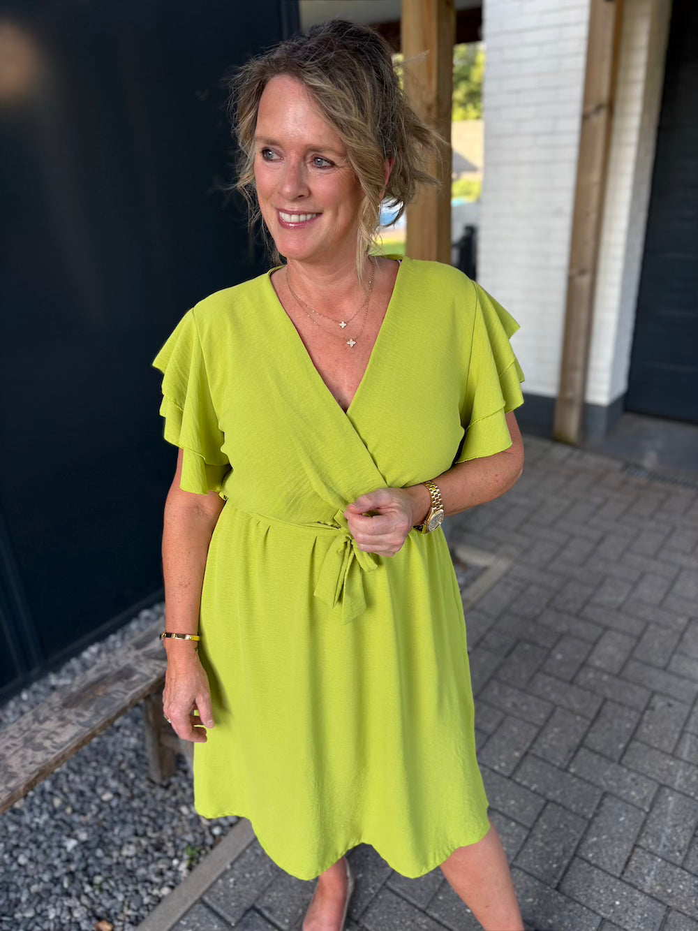 overslag jurkje azzurro olijf of lime groen