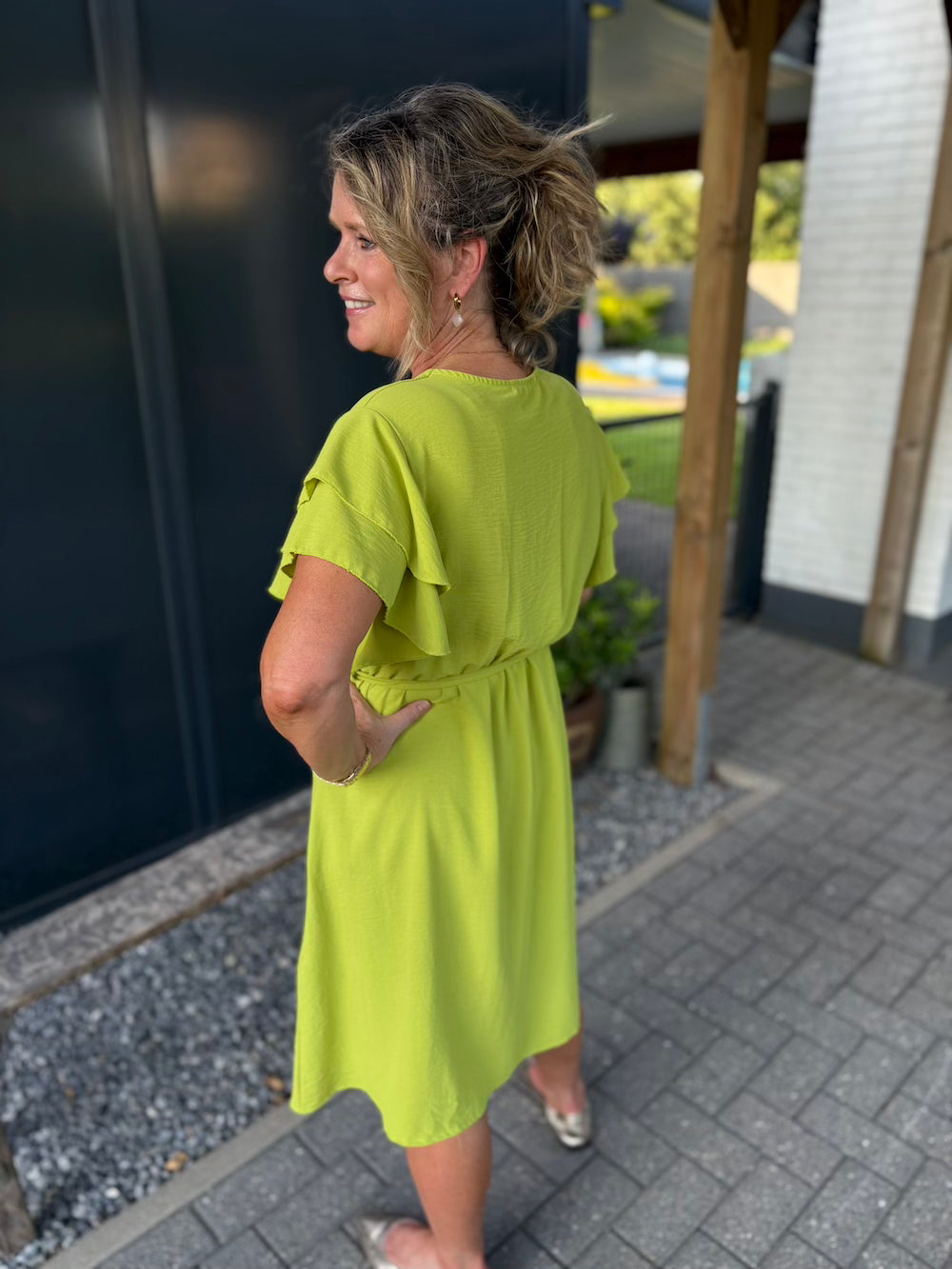 overslag jurkje azzurro olijf of lime groen