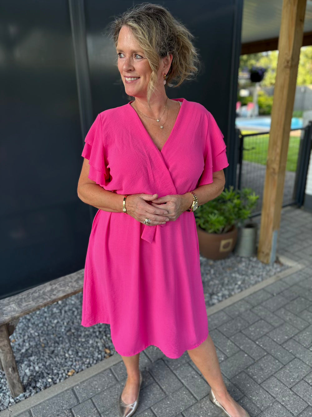 overslag jurkje azzurro fuchsia