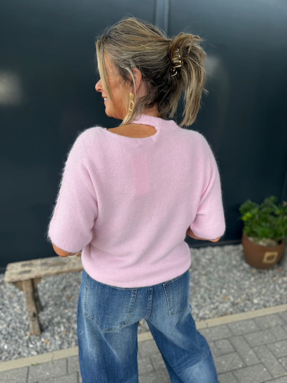 Truitje korte mouw open hals roze