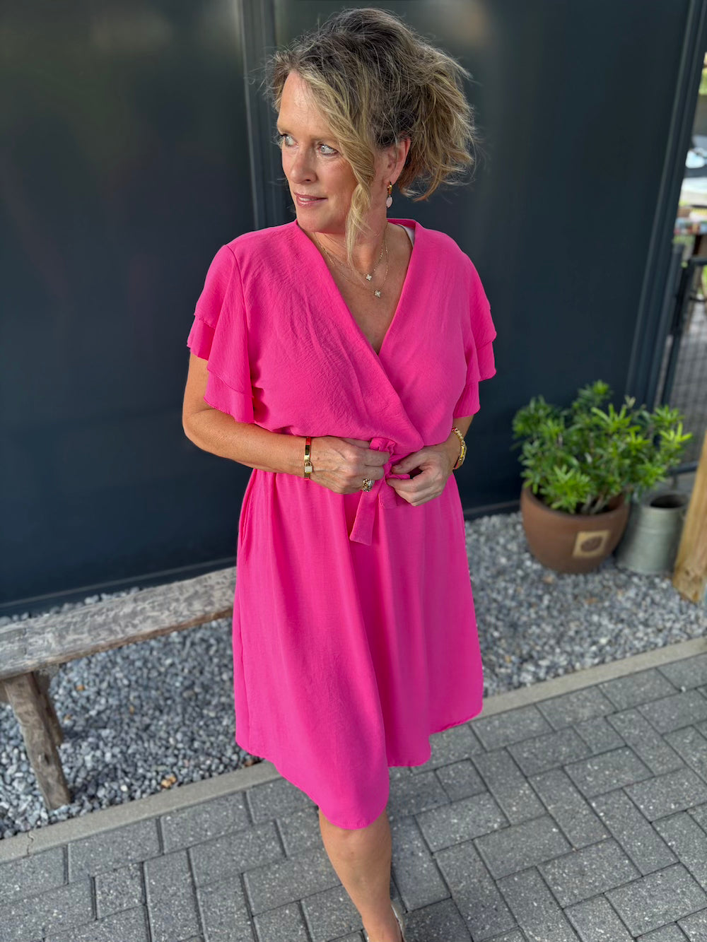 overslag jurkje azzurro fuchsia