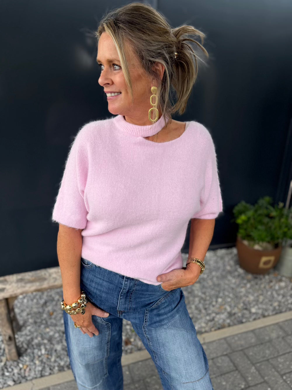 Truitje korte mouw open hals roze