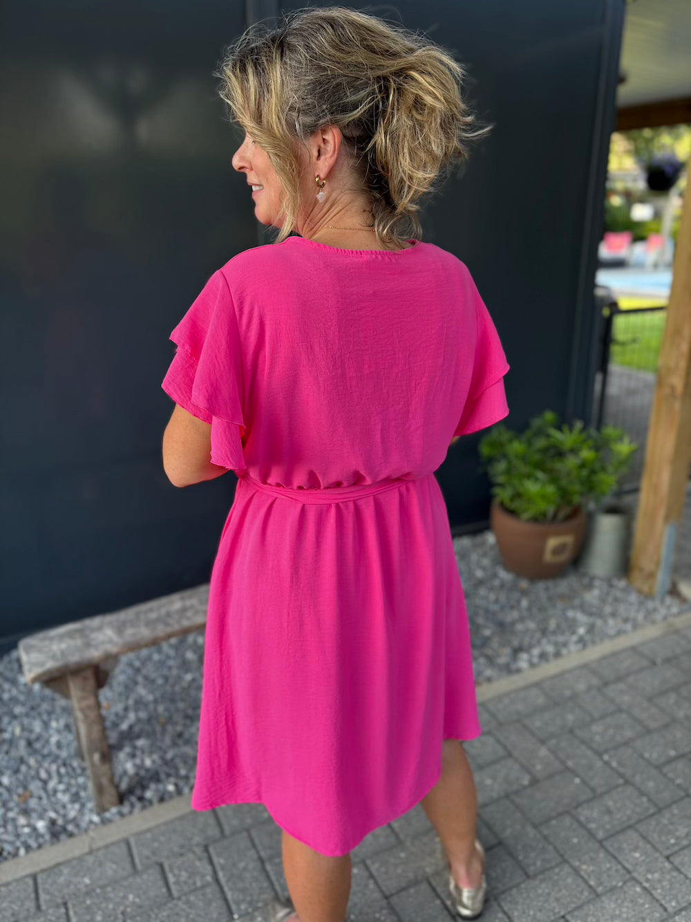 overslag jurkje azzurro fuchsia