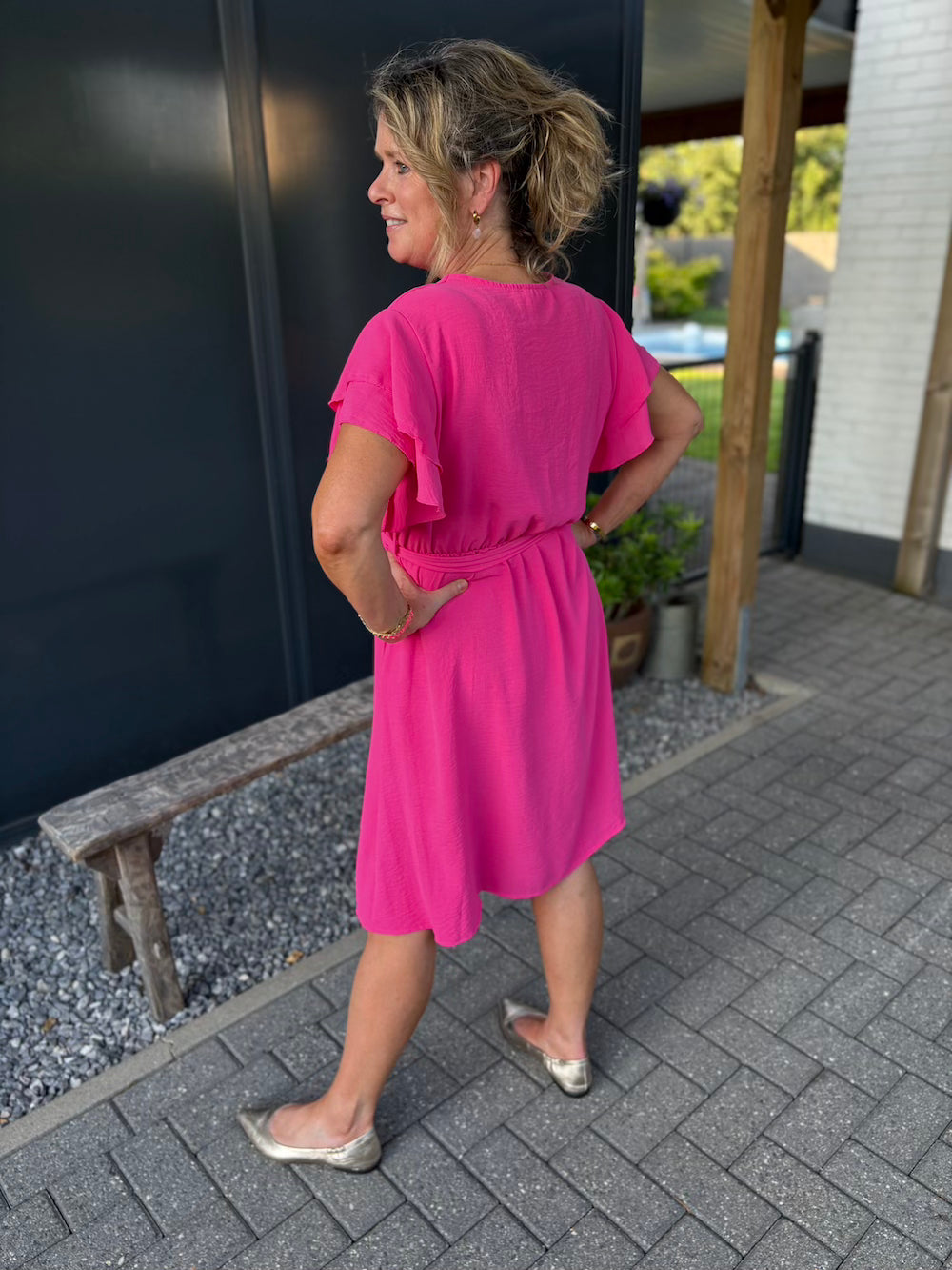 overslag jurkje azzurro fuchsia
