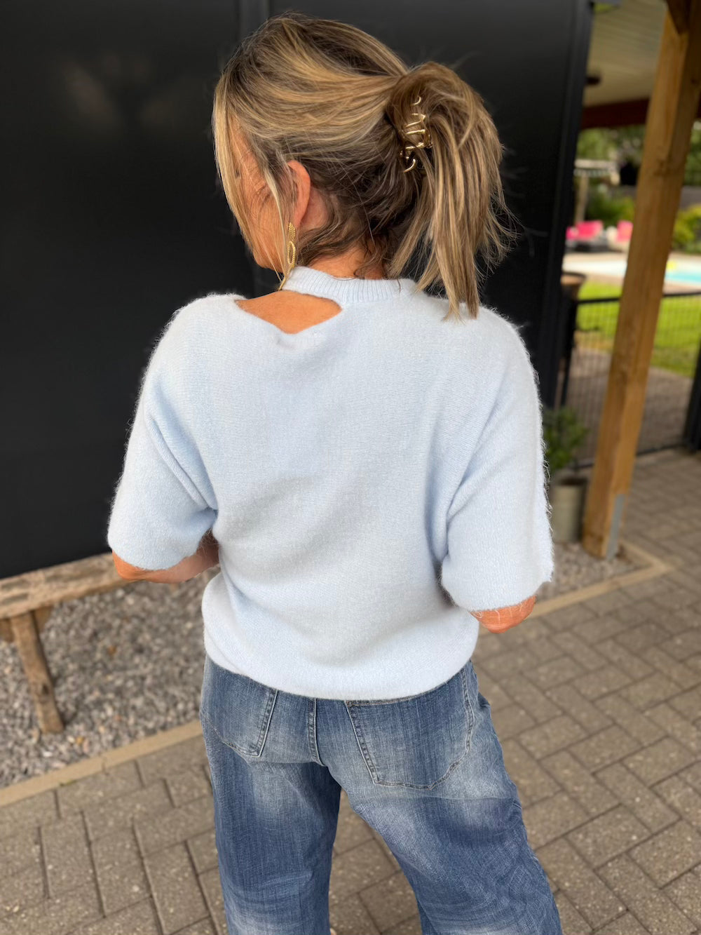 Truitje korte mouw open hals blauw