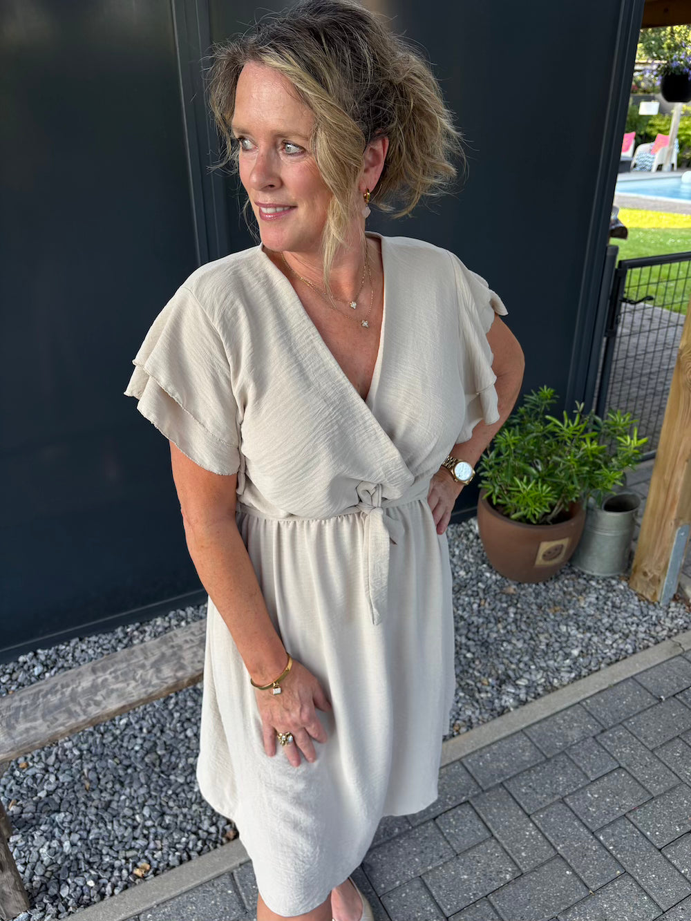 overslag jurkje azzurro beige
