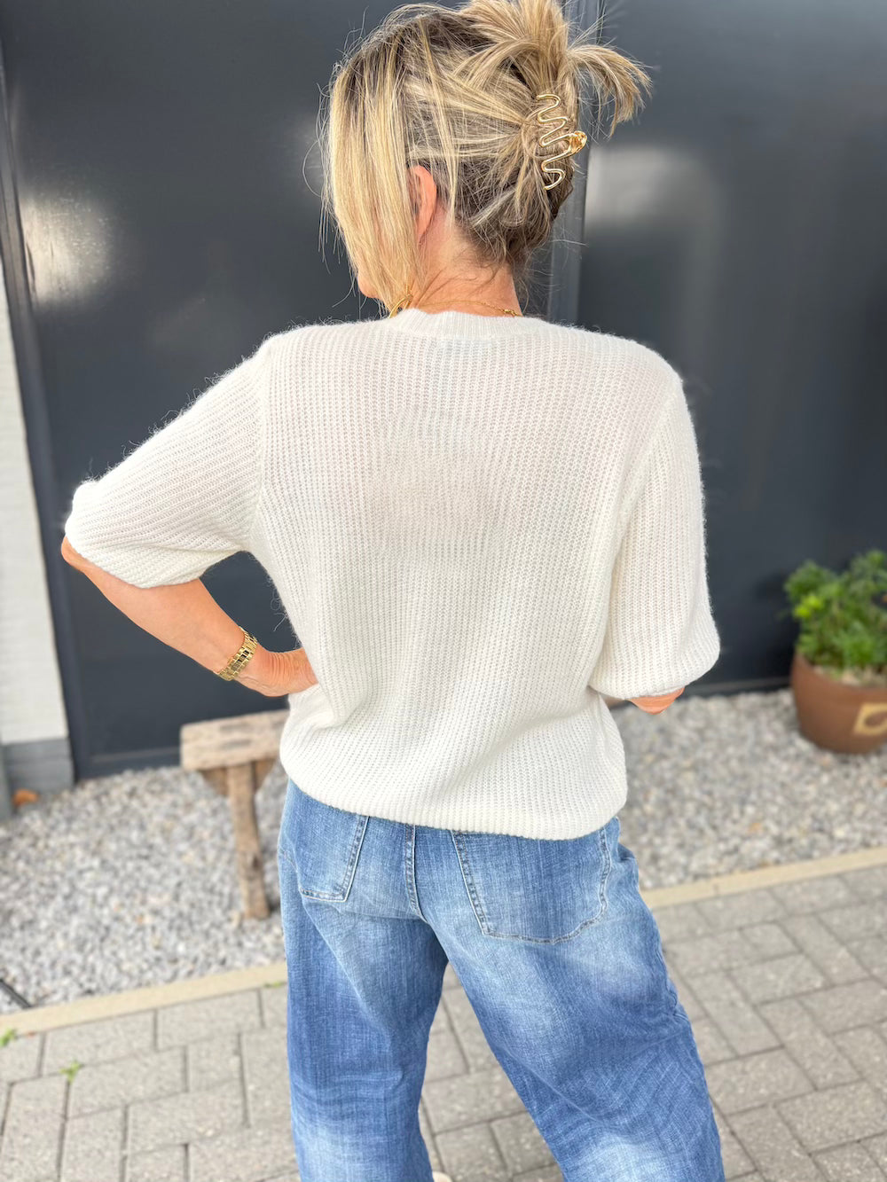 Alpaca vestje korte mouw wit