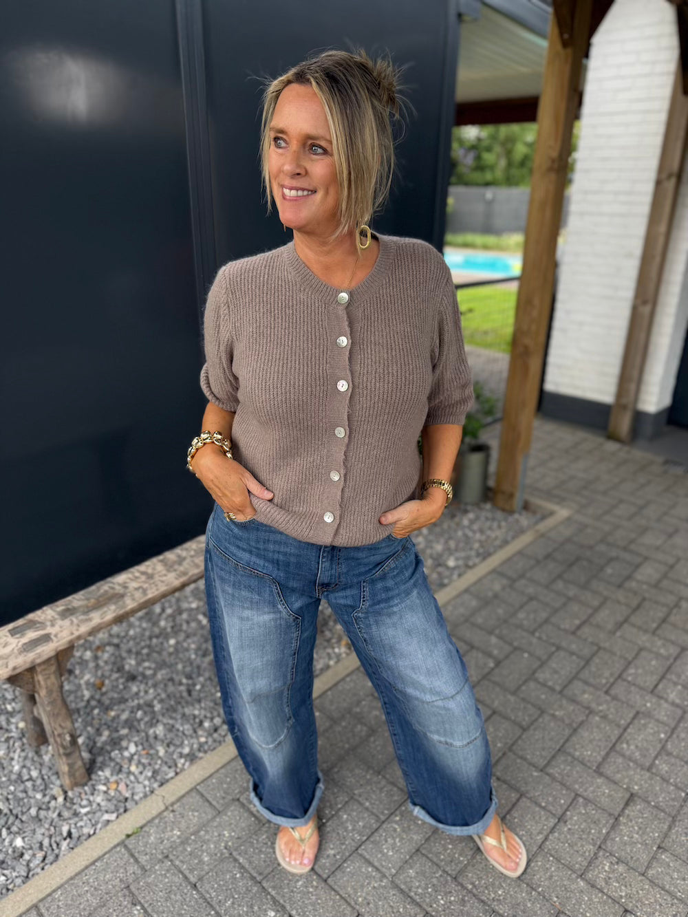 Alpaca vestje korte mouw taupe