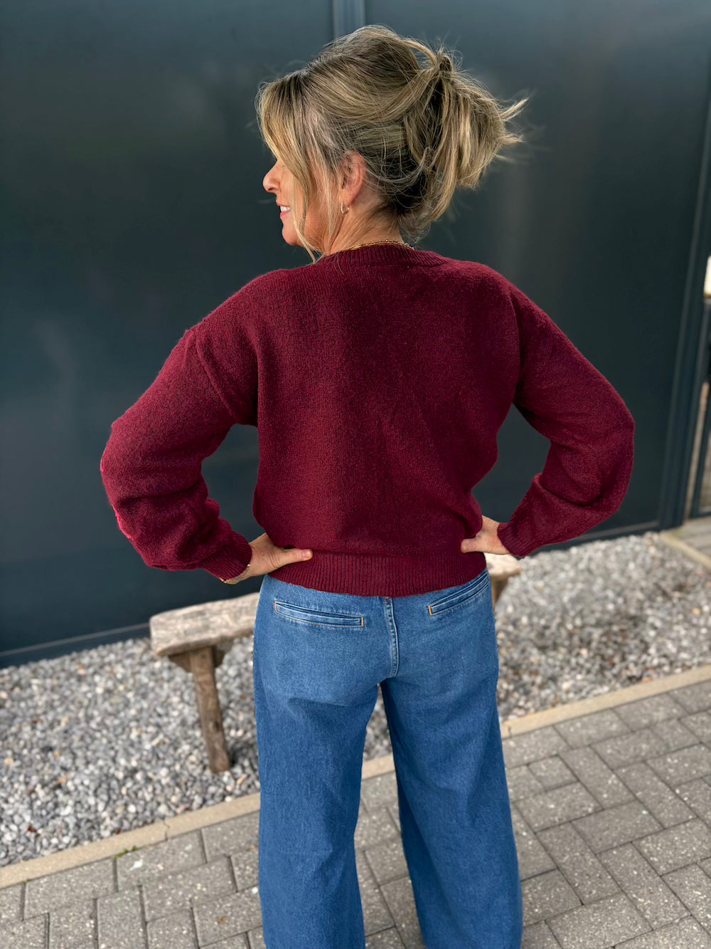 Trui gebreid met pailetten bordeaux