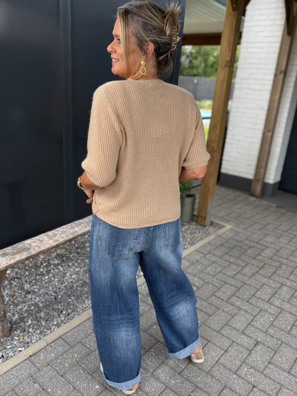Alpaca vestje korte mouw camel