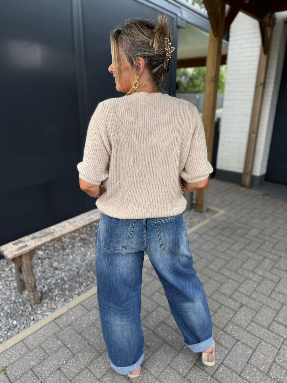 Alpaca vestje korte mouw beige