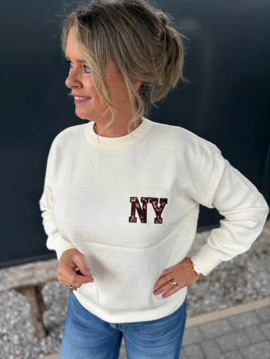 Trui New York roomwit met bruin