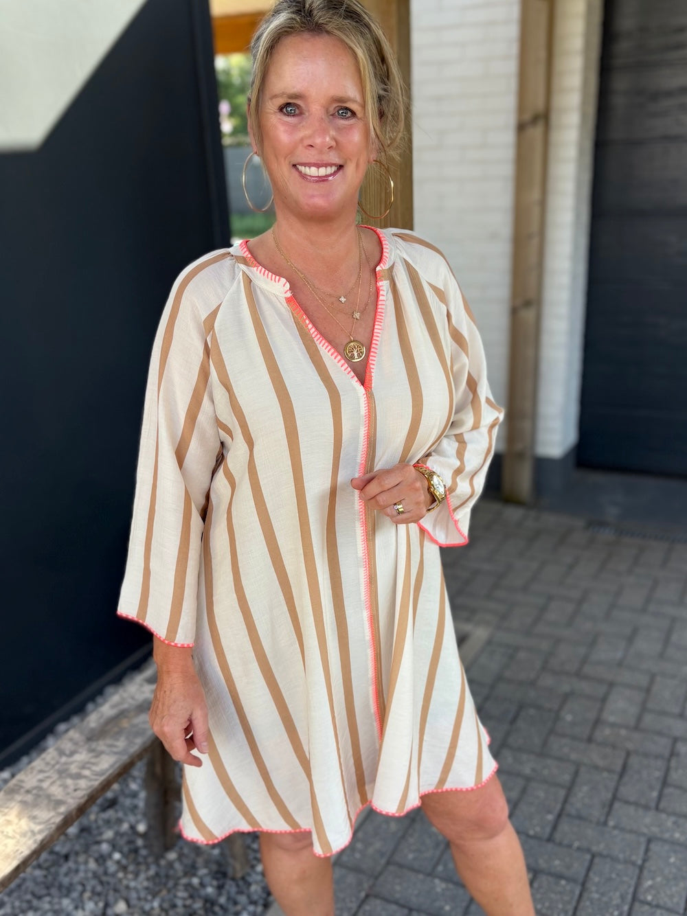 tuniek jurk gestreept viscose