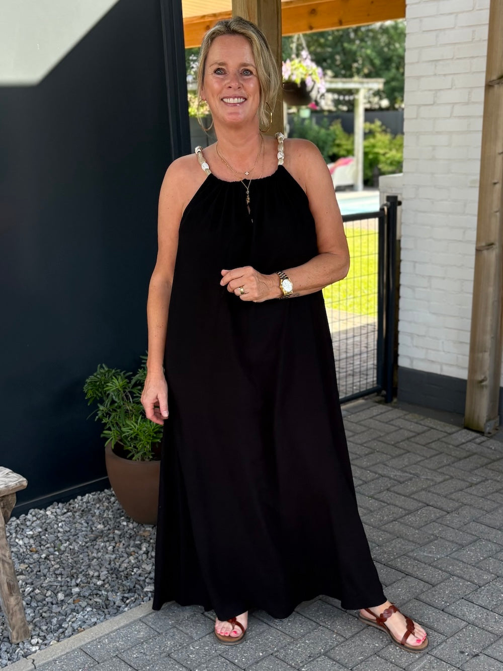 maxi jurk met kralen zwart