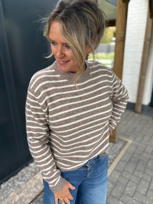 Trui streep taupe