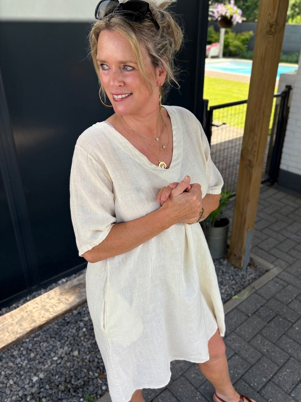 Linnen jurk met V hals