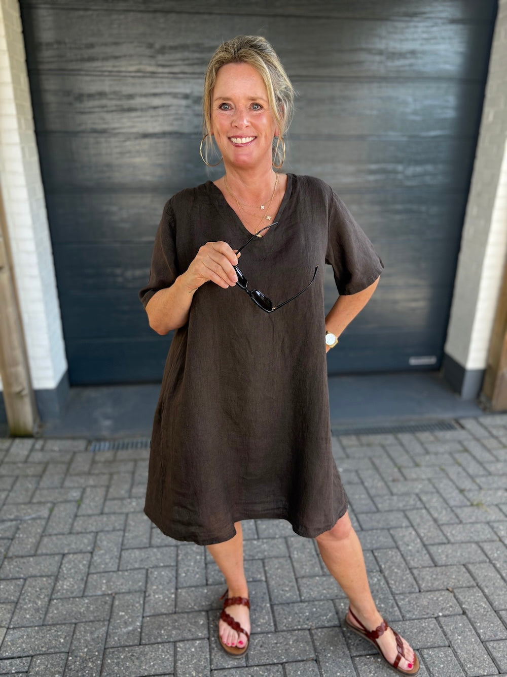 Linnen jurk met V hals
