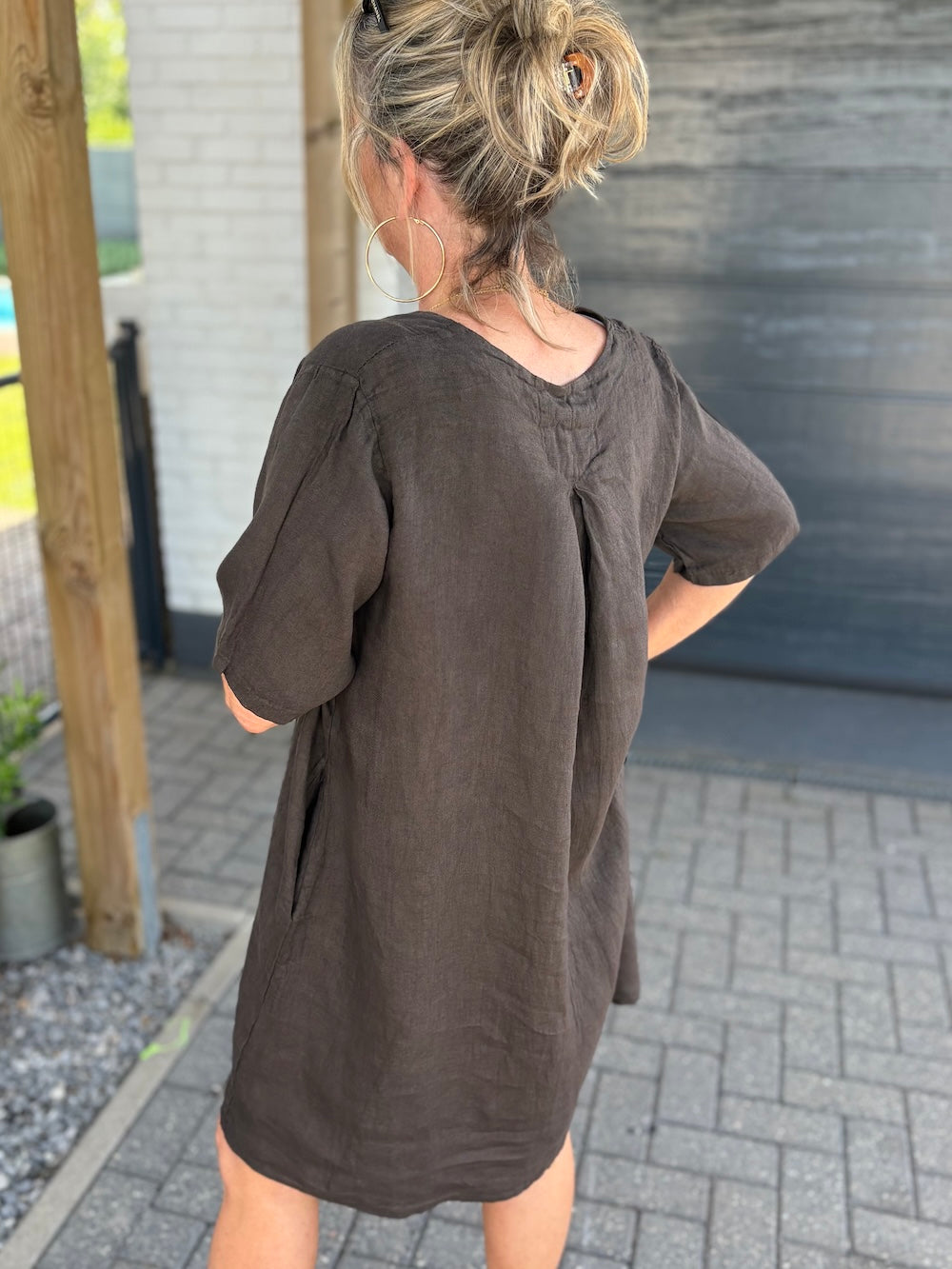 Linnen jurk met V hals