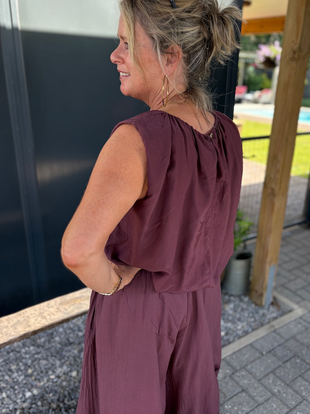 set katoen bordeaux top en broek