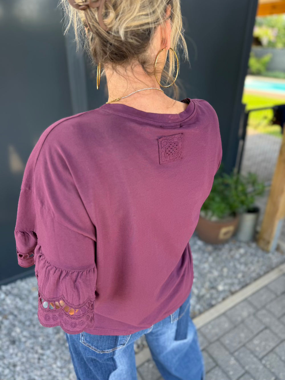 Shirt met broderie vlindermouw marine bordeaux
