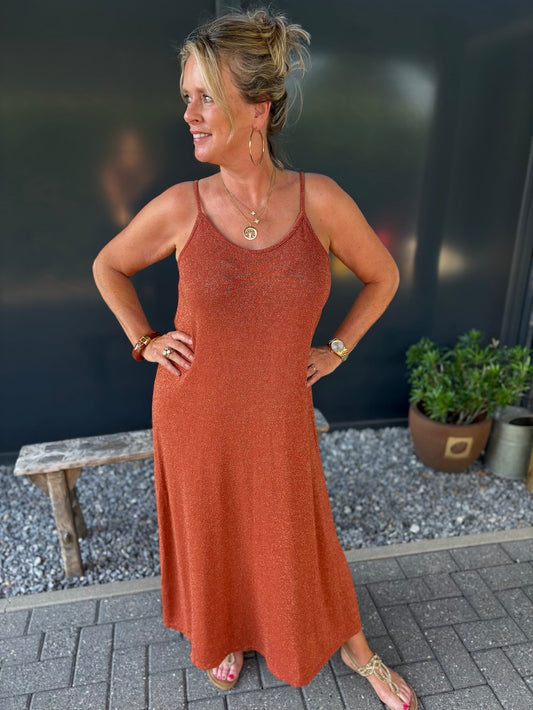 viscose jurk met lurex  brique