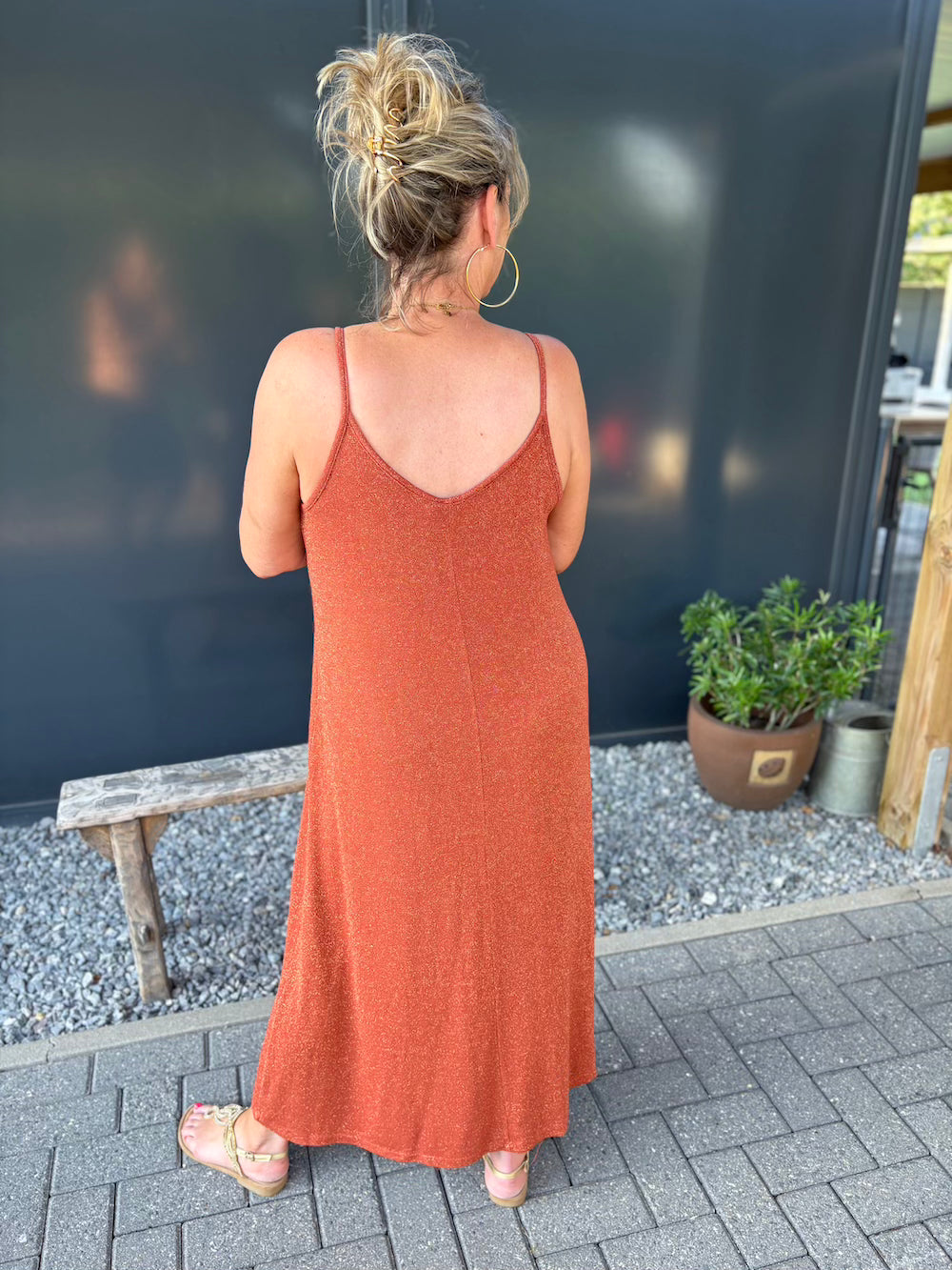 viscose jurk met lurex  brique