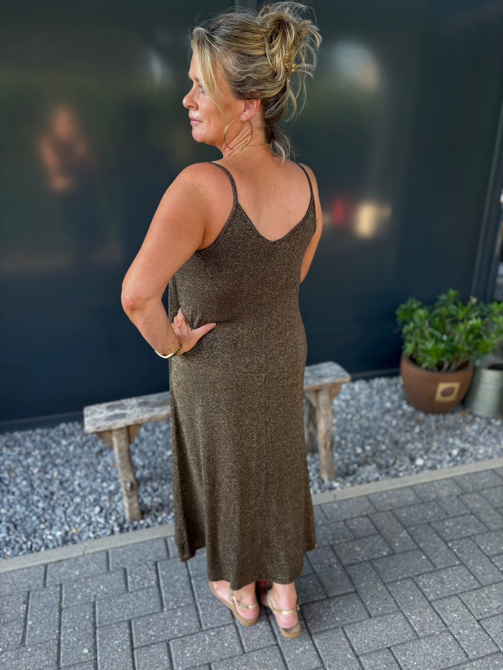 viscose jurk met lurex  brique