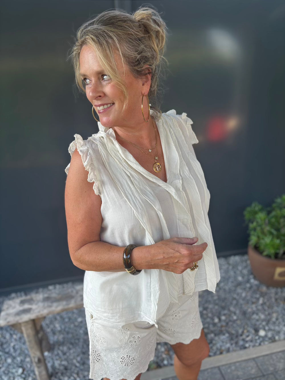blouse met ruches oversized creme