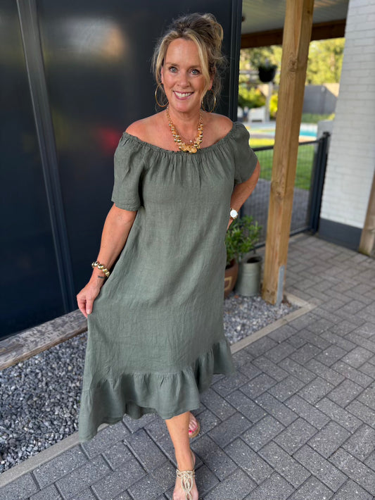 jurk linnen offshoulder groen