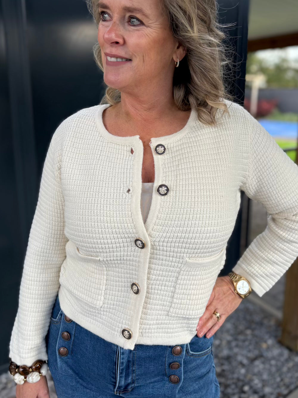 Vestje creme wit met wafelpatroon